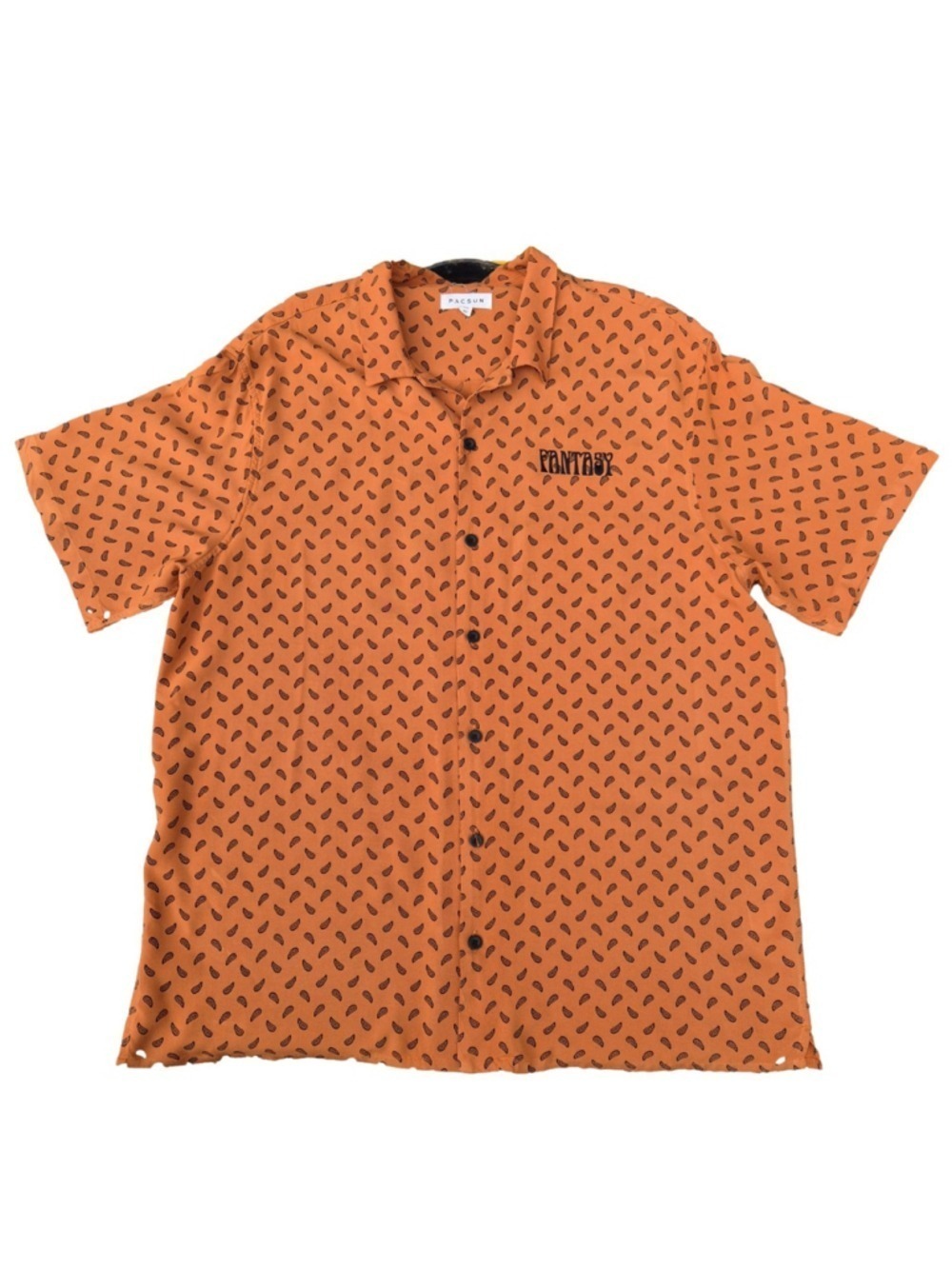 PacSun Fantasy Men's XL Orange Paisley Button Front Camp Shirt Rayon